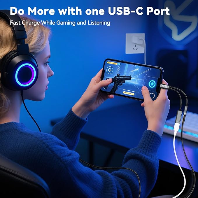 3PCS USB C Splitter for KZ ZS10 PRO, CCZ CA01 USB C to 3.5mm Audio Headphone and Charger Adapter, Type C Headphone Splitter 1 in 2 Out, Dongle Audio Cable DAC for Samsung Galaxy S25/S24 (USBC-3.5MM)