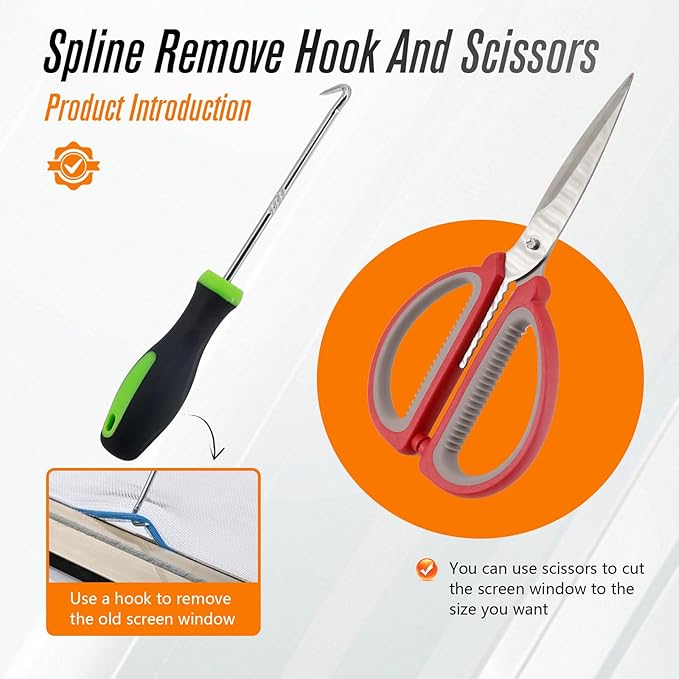 Screen Repair Tools, 6 in 1 Window Screen Installation Kit Include Screen Roller Spline Roller Tool, Spline Removing Hook, Rubber Strip Shovel for Installing and Replacing Window Patio Sliding Door