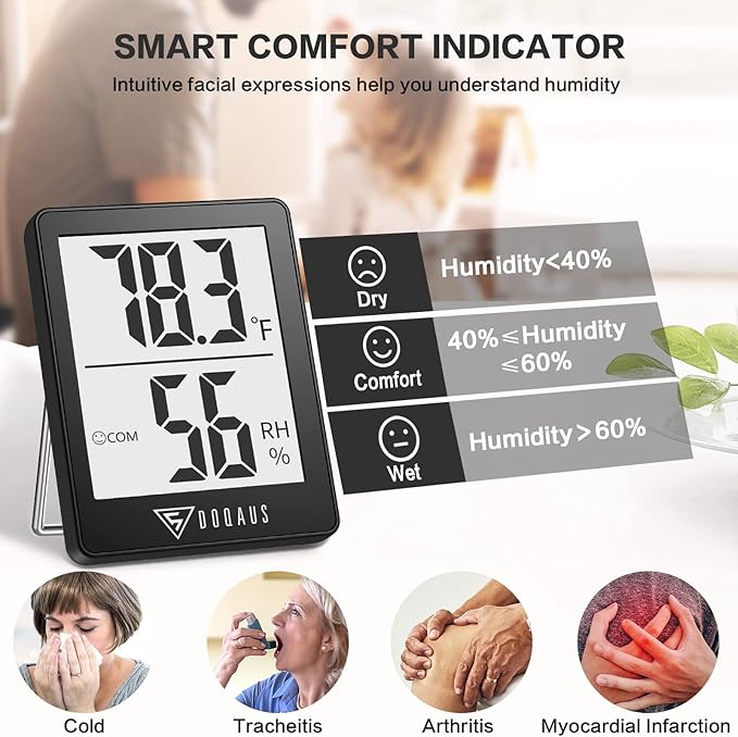 DOQAUS Humidity Meter, 2 Pack Room Thermometer Indoor, Hygrometer with 5s Fast Refresh, Temperature Humidity Monitor Meter for Baby Room, Living Room, Basement, Greenhouse, Office