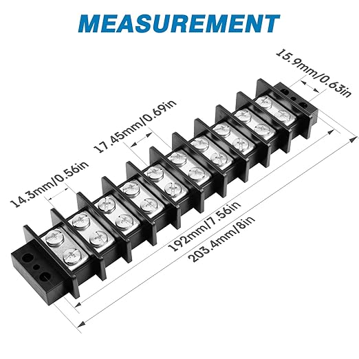GLOSO TBE Double Row Stainless Terminal Blocks, Marine Grade, 4-14 AWG Cu, 75A/600V - 1 Pack, 10 Poles