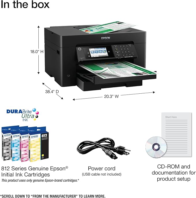 Epson Workforce Pro WF-7820 Wireless All-in-One Wide-Format Printer with Auto 2-Sided Print 13" x 19", Copy, Scan & Fax, 50-Page ADF, 250-sheet Paper Capacity, Works with Alexa, Large Black