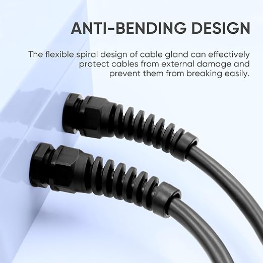 Strain Relief Cord Connector,LISTENJIALE 5Pcs NPT 3/4" Waterproof Cable Gland Flex Spiral Strain Relief Adjustable 12.5-18mm Cable Connector Nylon Joint with Gaskets(Black)