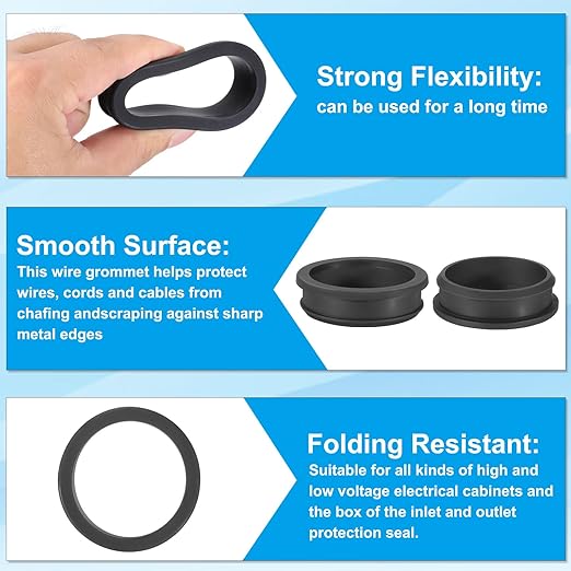 PATIKIL 54.6mm / 2-1/8 Inch Drill Hole,1-15/16 Inch ID Rubber Grommets, 3Pcs Top Hat Grommet for Wiring Eyelet Ring Gasket Automotive Firewall Cable Hole Plugs Wires Protection, Black