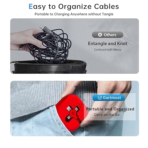 Three in One Charging Cable Cord. 3 in 1 Charging Cable Retractable. Compatible USB C(Type-C)/Micro USB/IP, Compatible with Phone, Android, Tablet (Red)