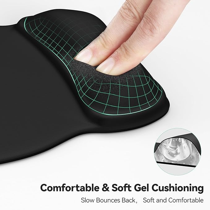 TECKNET Gel Mouse Pad with Wrist Rest, Ergonomic Office Mousepad with Wrist Support - Non-Slip & Smooth Surface Comfortable Desk Accessories Mat for Office, Gaming and Study - Charcoal Black