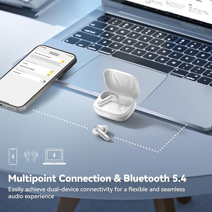 EarFun Air Pro 4 Adaptive Hybrid Noise Canceling Wireless Earbuds, Qualcomm Snapdragon Sound, aptX™ Lossless, 6 Mics AI CVC 8.0 Call, LDAC Hi-Res Audio, 52H Playtime, Bluetooth 5.4, White