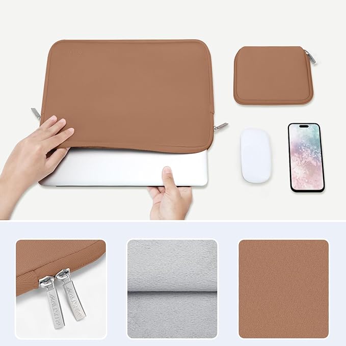 MOSISO Laptop Case 13.3 inch, 13-13.3 inch Laptop Sleeve Bag Compatible with MacBook Air/Pro 13 / Pro 14, HP Dell ASUS Lenovo Notebook, Neoprene Computer Sleeve Bag with Small Case, Brown