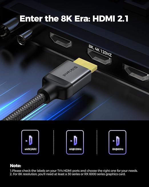 Silkland Short 10K 8K HDMI 2.1 Cable 1.5ft Certified, (Nylon Soft Braid) Ultra High Speed HDMI Cable [8K@60Hz, 4K@240Hz 120Hz] 48Gbps, HDR10, eARC, ARC, HDCP 2.3, Compatible for PS5/Xbox/Roku TV