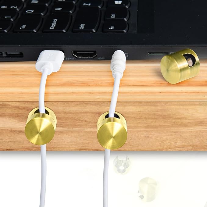 4 Sets Charger Holders for Cords, Gold Color Adjustable Cable Anchor Holders, Adhesive Metal Cord Clips, Cable Management Wire Organizers for Desk, Office, Nightstand