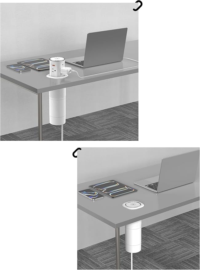 Jgstkcity Pop Up Countertop Outlet with 15W Wireless Charger,20W USB C Ports,Flush Mount Tamper Resistant,Recessed Grommet Receptacle,4 USB 4 Outlets,15A,1875W,ETL Listed,3.15in Hole,White