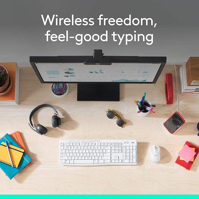 Logitech MK270 Wireless Keyboard and Mouse Combo for Windows, 2.4 GHz, 8 Multimedia Keys, PC, Laptop, Wireless Keyboard Compact Mouse Combo - White