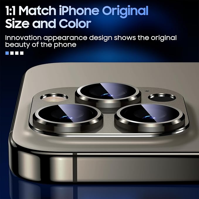 Uyiton Compatible with iPhone 15 Pro/iPhone 15 Pro Max Camera Lens Protector, [Not Easy to Break][Strong Adsorption][Case-Friendly] Metal Tempered Glass Rear Camera Screen Cover - Natural Titanium