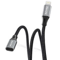 AGVEE 2 Pack 1ft Lightning Extension Cable, Braided Female to Male Extender Full Function Cord Compatible with iPhone iPad, Data Sync Video Audio & Charging Connector Adapter, Dark Gray