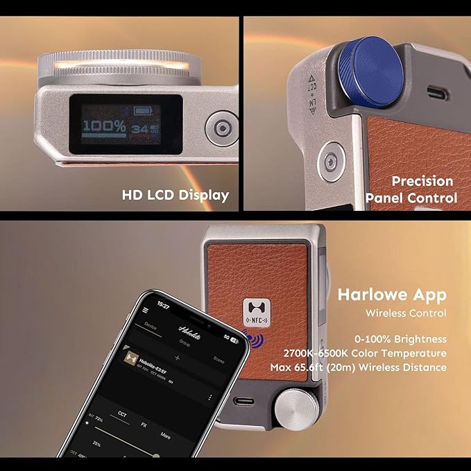 Harlowe Iris Content Creator Lighting Kit Portable 5W Bi-Color Camera Light 2700K-6500K Dimmable CRI/TLCI 96+, IP54, App Control LED Light for Photography and Video Recording, Standard Kit