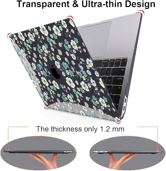 for MacBook Air 13 inch Case 2021 2020 2019 2018 Release M1 A2337 A2179 A1932, Pritned Pattern Plastic Hard Case Cover for MacBook Air 13 M1 with Retina Display Touch ID, Small Green Flowers