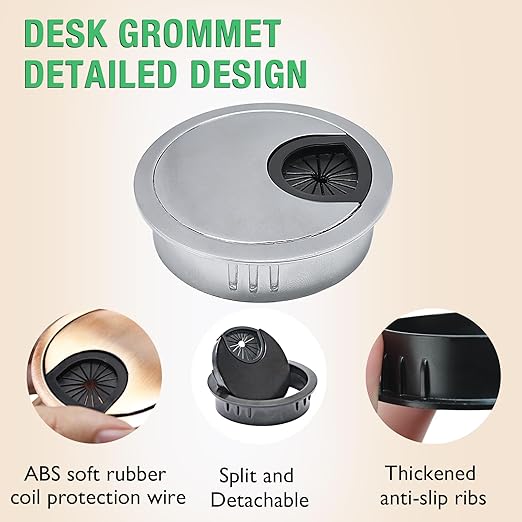 1 Pcs Desk Grommet 2-3/8" / 60 mm, Desk Cord Hole Cover, Cable Grommet Metal Zinc Alloy Materilal, Desk Hole Grommet for Home & Office Pc, Detachable Cable Cord Organizer-Matte Silver