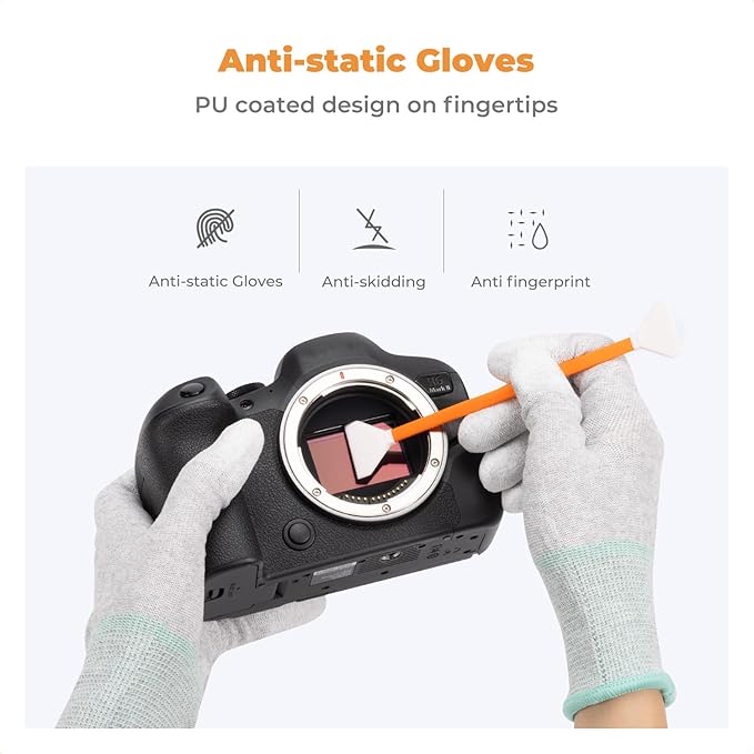 K&F Concept Full Frame Sensor Cleaning Kit, Mirrorless Camera Cleaner Kit - 20ml Sensor Cleaner, 10 X 24mm Double-Tipped Full Frame Sensor Cleaning Swabs & Gloves
