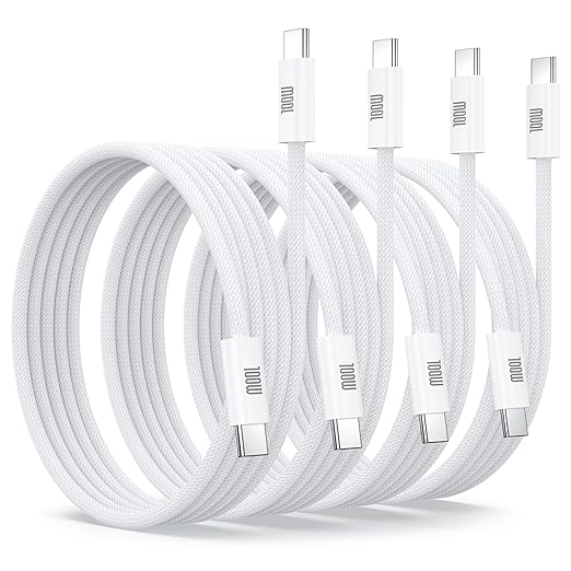 USB C Cable Fast Charging, 4 Pack 6FT USB C to USB C Cable, 100W Type C Nylon Braided Charger Cable for iPhone Air 17 16 15 Pro Max,Samsung S25/S24 Ultra,MacBook Pro/Air,iPad,Pixel,PS5,Switch