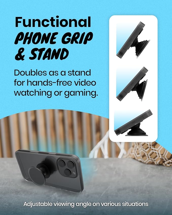 OnTheGrip Cute Natural Seashell Design Round Shape Collapsible Mobile Phone Grip Stand Holder for Smartphone Tablet Cell Phone Accessory (Black Fresh Water)