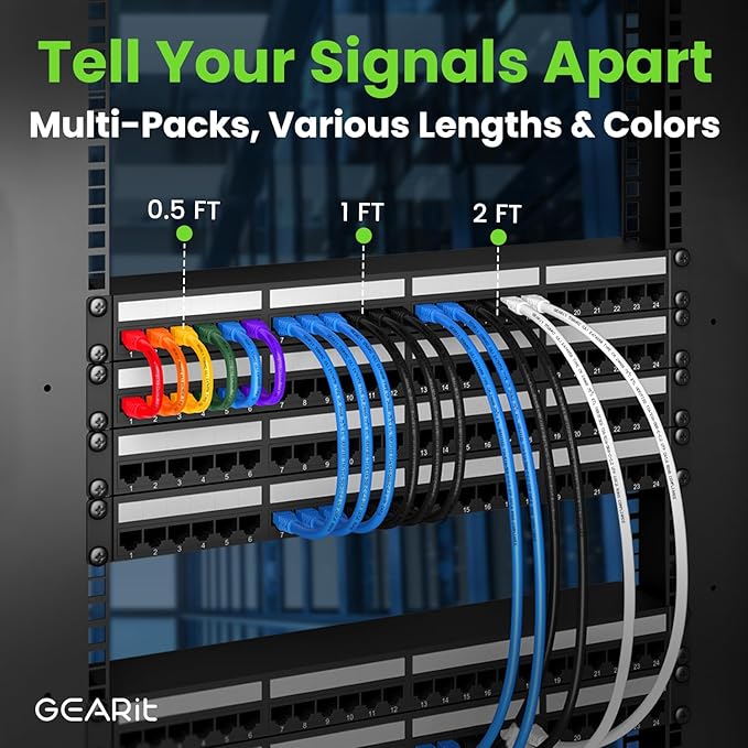GEARit Cat 6 Ethernet Cable (1-Pack 5 Feet) Cat6 Network Patch, 10Gbps, RJ45, Snagless Cord, Gold-Plated Connectors, Internet for PC, TV, Tablet, Router, Printer, Servers, IT Data Center - Black