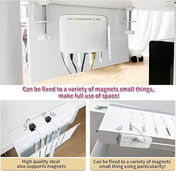 Desk Side Storage, Under Desk Storage, No Drill Steel Hanging Desk Organizer, Laptop Holder, Desk Storage Holder for Office & Home.(White)