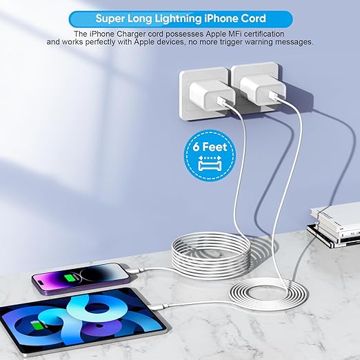[Apple MFi Certified]6FT iPhone Fast Charger Cord,2Pack USBC i Phone Charge 20W PD USB C Fast Wall Charger Block Lightning Fast Charging Cable for iPhone 14/Pro/Pro Max/Plus/13/12/11/XS/XR/SE2022/iPad