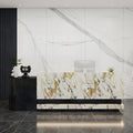 Front Desk Reception Counter - Lockable Storage & Keyboard Tray | Reception Desk with Counter, Customizable Large Counter Table (Black+White, 100'')