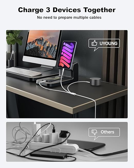 Short Multi Charging Cable 1FT 2Pack 3 in 1 Charger Cord Braided Universal Phone Cords with Lightning/Type C/Micro USB Connectors, Multiple USB Cable for iPhone/Samsung/Google Phones and More