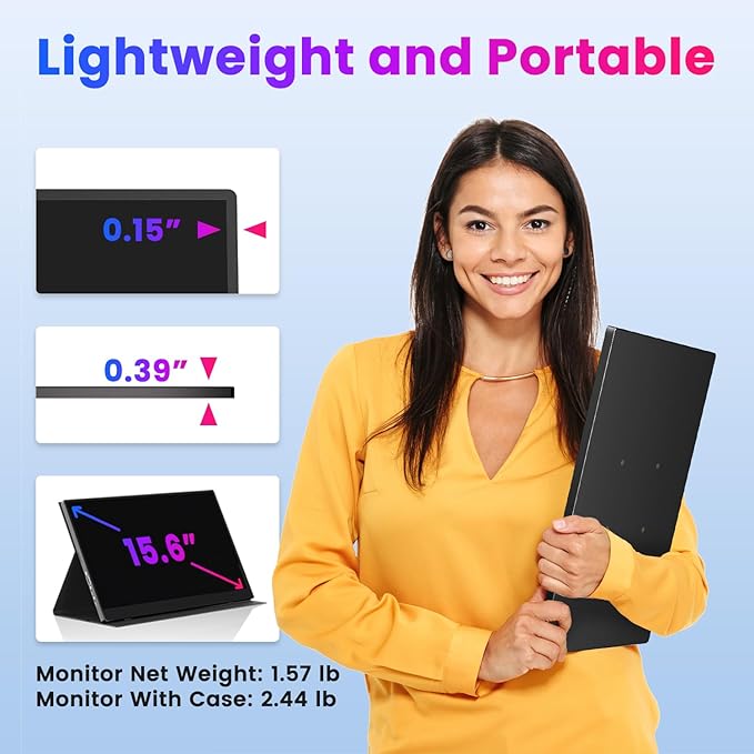 Portable Monitor 4K 15.6 inch UHD 3840X2160 100% sRGB USB-C HDMI IPS HDR External Second Screen Portable Travel Monitor for Laptop MacBook PS5/4 Xbox with Speakers, VESA Compatible