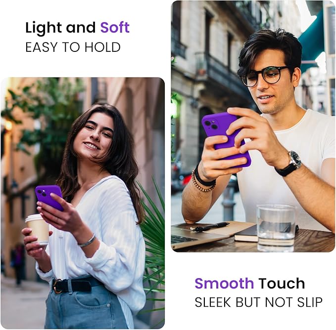 FireNova Designed for iPhone 13 Case, Silicone Upgraded [Camera Protection] Phone Case with [2 Screen Protectors], Soft Anti-Scratch Microfiber Lining Inside, 6.1 inch, Neon Purple