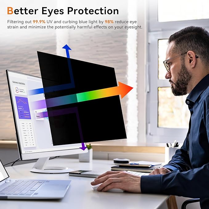 [2 Pack] 32 Inch Computer Privacy Screen Filter for 16:9 Aspect Ratio Widescreen Monitor - Anti Glare Blue Light Filter, Removable Computer Monitor Privacy Shield, Anti-Scratch 32in Protector Film