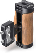 SMALLRIG Wooden Mini Handle Side Handgrip with 1/4"-20 Screws for Mirrorless Digital Camera DSLR Camera Small Camera Cage with Cold Shoe Mount Built-in Wrench, Up and Down Adjustable - 2913