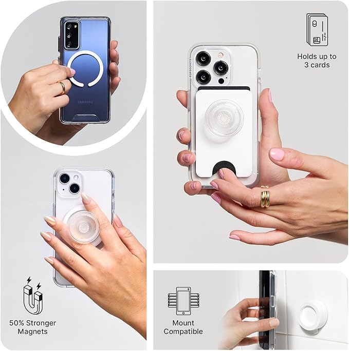 PopSockets Suck-Up™ Suction Grip & Stand, 3-in-1 MagSafe Phone Mount for iPhone, Strong Hold on Mirrors & Glass, Swappable Top, Portable & Reusable - Translucent Black