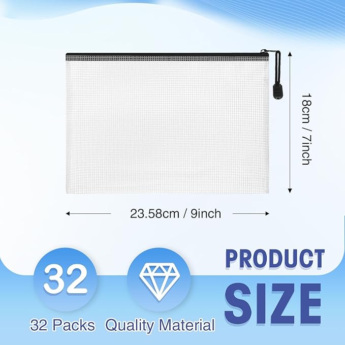 Jetec 32 Pcs Mesh Zipper Bags Toy Storage Bikini Organizer Bag Bolsas Para Guardar Trajes De Baño Waterproof Zipper Reusable Pouch Puzzle Multipurpose for Storage Office(Black,9 x 7 Inch)