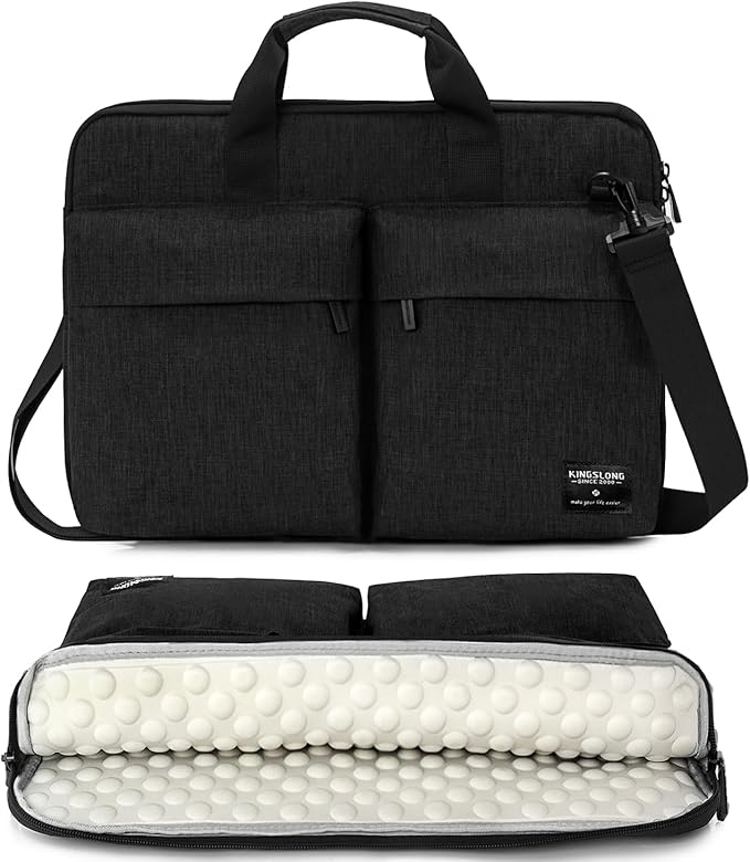 KINGSLONG 15.6 inch Laptop Shoulder Bag,Slim Shockproof Computer Sleeve Notebook Ultrabooks Carrying Case Handbag Cover Fit for Acer Asus Dell Lenovo HP Toshiba, Black