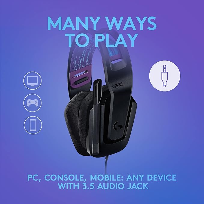 Logitech G335 Wired Gaming Headset, with Flip to Mute Microphone, 3.5mm Audio Jack, Memory Foam Earpads, Lightweight - Black