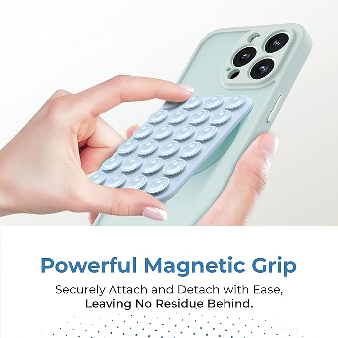 Sucky Upgraded Magnetic Suction Cell Phone Grip for MagSafe Case, Silicone Octo Cup Buddy Holder, Durable Magnet Phone Accessory for iPhone and Android (Blue)