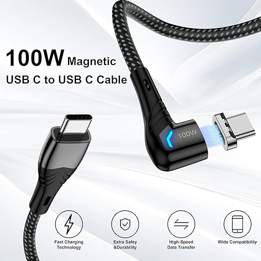 ZBF 100W USB C Magnetic Charging Cable, Right Angle Magnetic Phone Charger Cable(3 Pack, 5/5/5FT) 5A Fast Charging for Mac-Book Pro/Air, Pad Pro,Phone 17 16,14,13 Pro Max,Mac-Book Pro Pad Galaxy S22