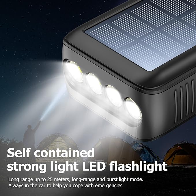 Solar Charger Power Bank 63200mAh, Portable Charger with Dual Outputs & Dual Inputs 4 LEDs Flashlight, Hand Crank Power Bank Fast Charging Battery Pack for Outdoor Camping Survival Gear (gray)