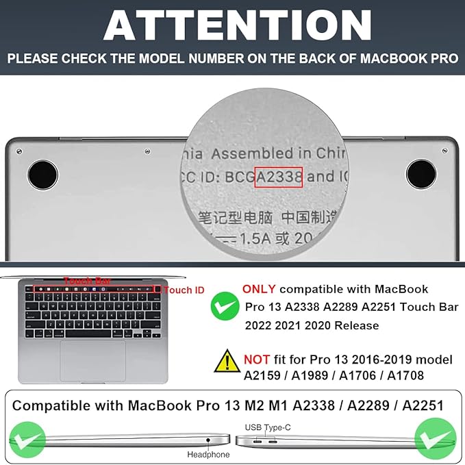 for MacBook Pro 13 Inch Case 2022 M2 2020 2021 A2338 M1 A2251 A2289 with Touch Bar & Touch ID, Pattern Plastic Hard Case Keyboard Cover Screen Protector Webcam Cover Brush, Pink Bowknot
