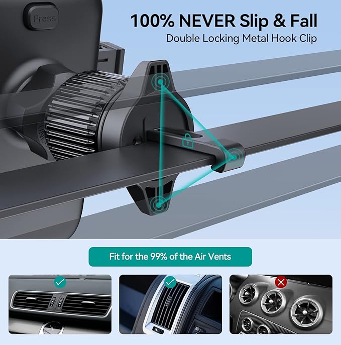 Car Phone Holder Mount, [Military-Grade Suction & Super Sturdy Base] 3 in 1 Universal Phone Mount for Car Dashboard Windshield Air Vent Car Mount for iPhone Android Smartphone GPS Navigator