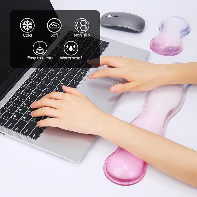 Gel Wrist Rest for Keyboard and Mouse, Wrist Rest for Keyboard, Mouse Wrist Support, Pain Relief, Cool Touch, Non-Skid, Keyboard Wrist pad