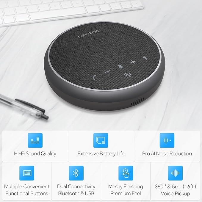 N newline Conference Speaker and Microphone, 360 Voice Pickup, AI Noise Reduction, Dual Connectivity, USB C Conference Room Speaker for Meetings, NewPie