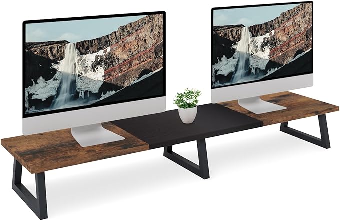 TEAMIX 42 inch Large Dual Monitor Riser, Extra Long Monitor Stand Riser Wide TV Stand Riser Monitor Stand for 2 Monitors Wood & Steel Desktop Riser Desk Organization Home Office