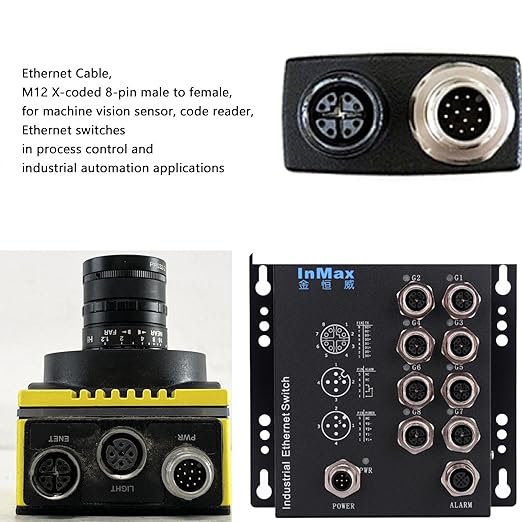 Ethernet Network Cable for Cognex Basler Datalogic Keyence Sick Baumer Microscan Camera Sensor Reader, M12 8 Pin X-Coded Male to RJ45 CAT7e High Speed 50M