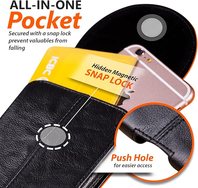 Hengwin Genuine Leather Cell Phone Holster for Belt Men, Vertical Phone Holder Belt Pouch Fits for iPhone 15 Pro Max 14 Pro Max 13 Pro Max Samsung Galaxy S24 Ultra Note9 Case with Belt Clip (Black)
