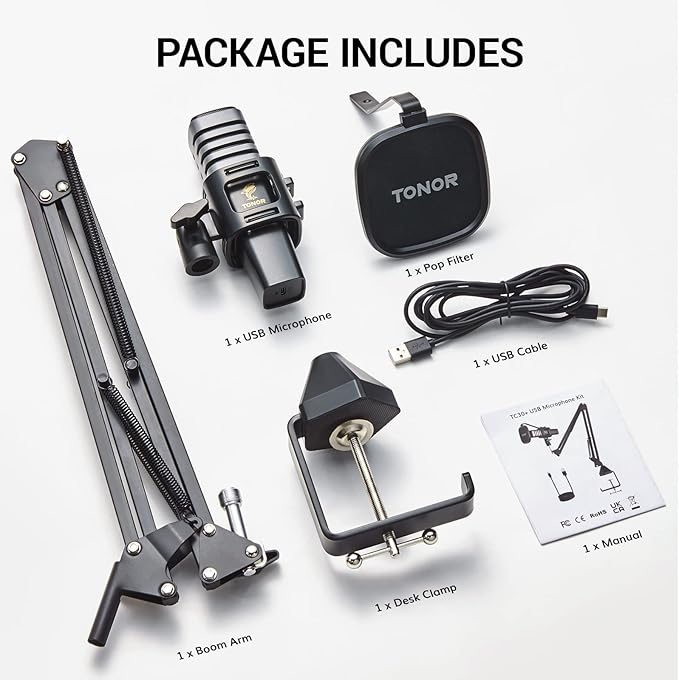 TONOR USB Microphone Kit, PC Podcast Recording Cardioid Condenser Computer Mic - Image 6