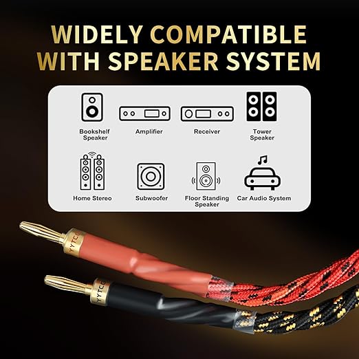 12 AWG Audiophile HiFi Speaker Audio Cable–4N OFC Core,24K Gold-Plated Banana Plugs with Nylon Braid,Compatible with Amplifier,Speakers,AV Receiver & Home Theater(9.84ft/3m) 2-Pack