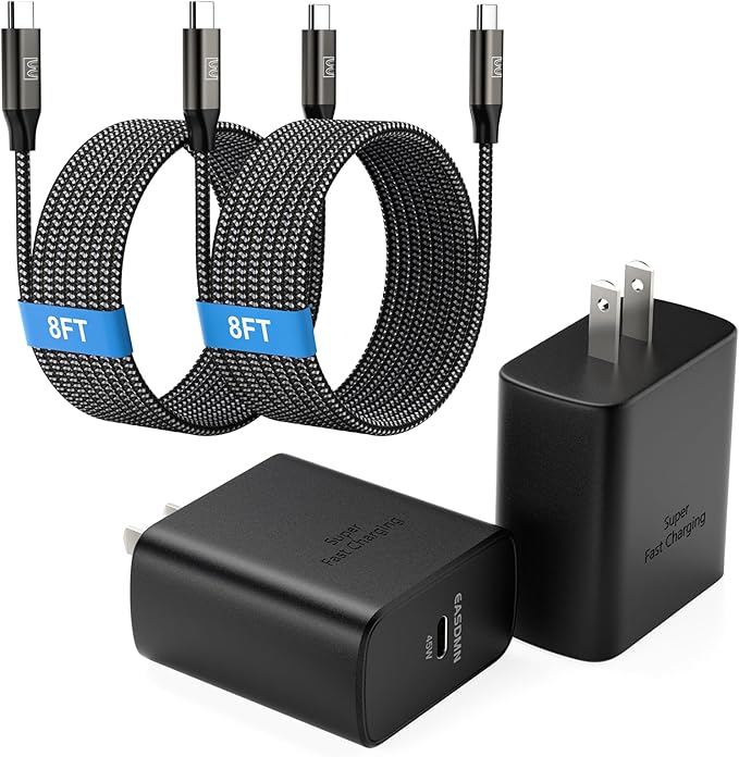45W Super Fast Charger Type C, [2 Pack] 45 Watt USB-C Charger PD/PPS Wall Charging Block for Samsung Galaxy S25 Ultra/S25+/S25/S24/S23 Ultra/S23+/S22 Ultra/S22+/S20 Ultra, Tab S8(with 2X 8ft Cable)