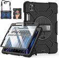 Case for iPad Pro 11 Inch (2022/2021/ 2020/2018): Silicone Cover for iPad 11 (4th/ 3rd/ 2nd/ 1st) Generation with Screen Protector- Stand- Handle- Shoulder Strap- Pencil Holder- Black